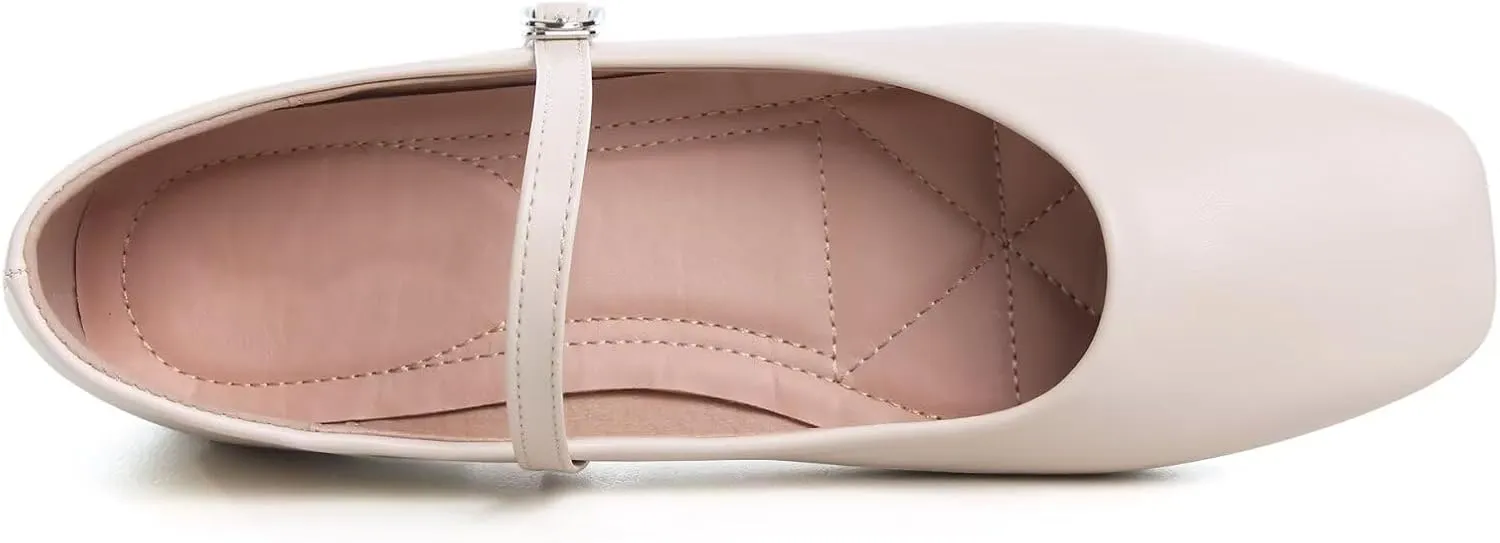SAILING LU Women's Square Toe Classic Mary Jane Flats Soft PU Leather Walking Shoes Comfortable Slip-ons Solid Color Dress Shoes