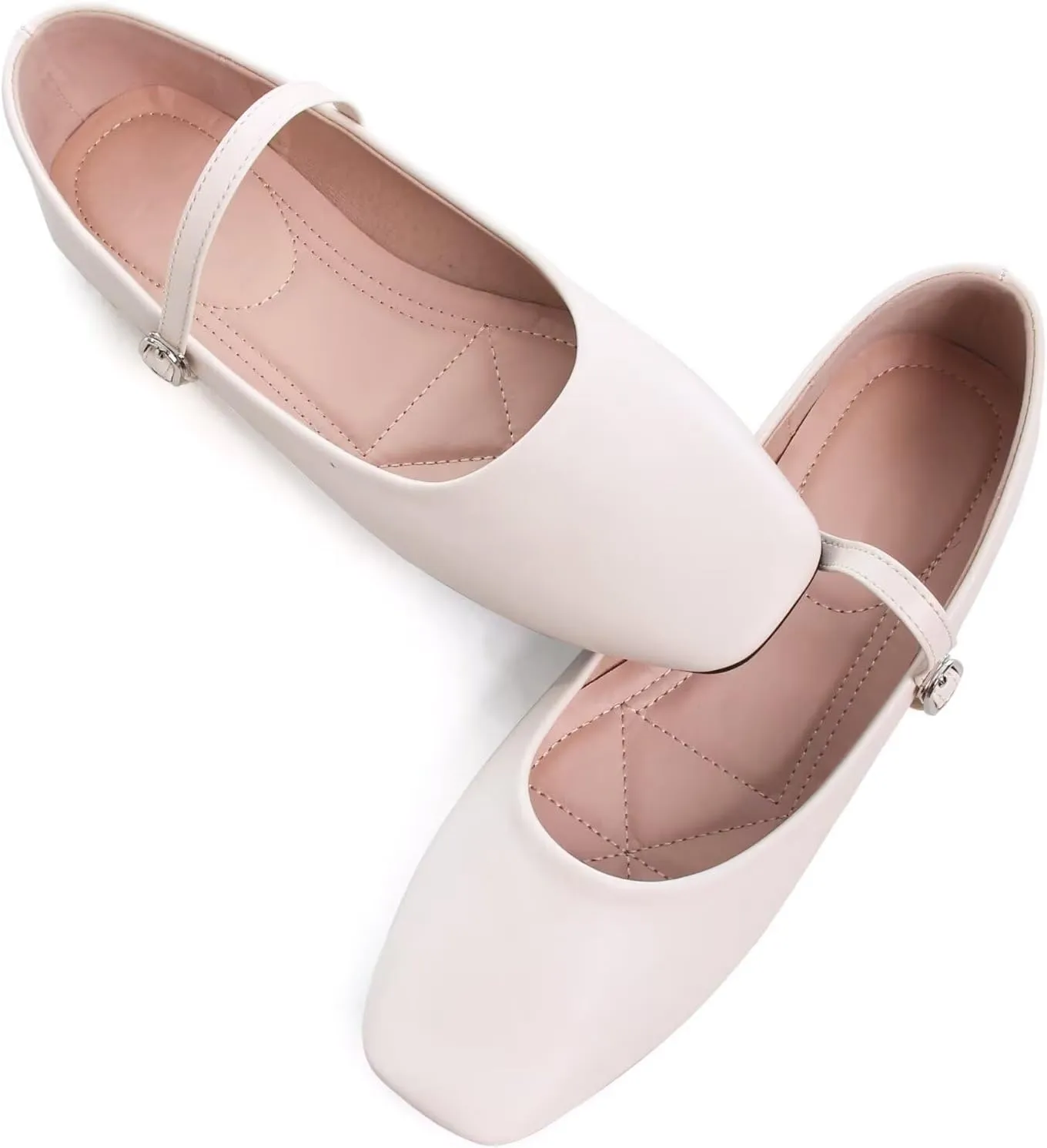 SAILING LU Women's Square Toe Classic Mary Jane Flats Soft PU Leather Walking Shoes Comfortable Slip-ons Solid Color Dress Shoes