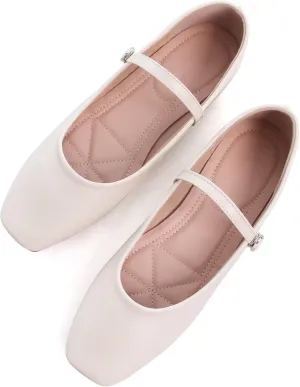 SAILING LU Women's Square Toe Classic Mary Jane Flats Soft PU Leather Walking Shoes Comfortable Slip-ons Solid Color Dress Shoes