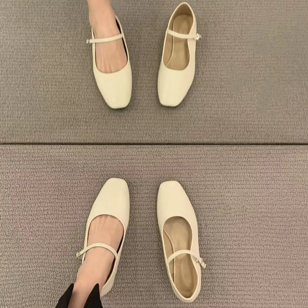 SAILING LU Women's Square Toe Classic Mary Jane Flats Soft PU Leather Walking Shoes Comfortable Slip-ons Solid Color Dress Shoes