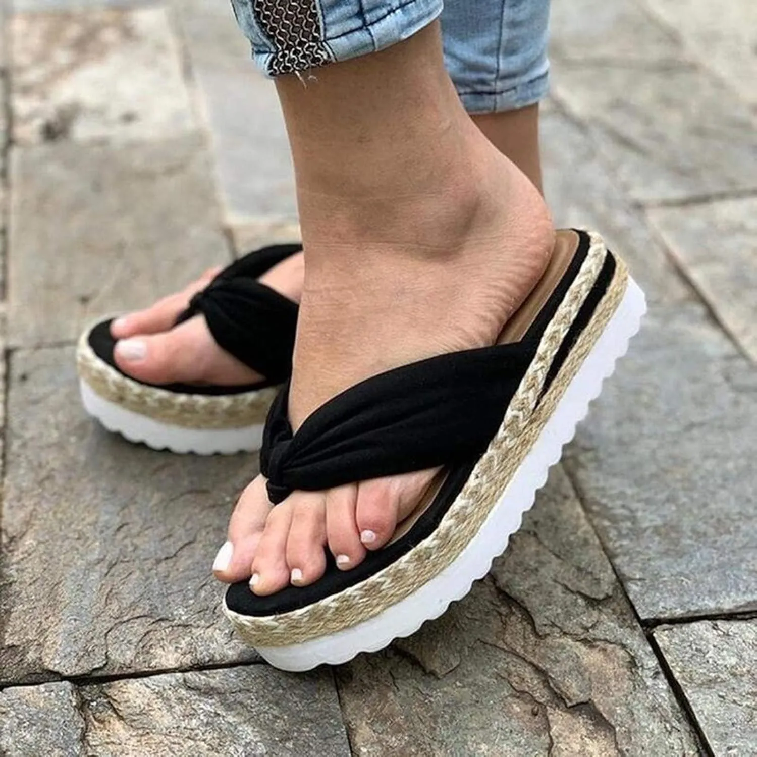 Sandals for Women Flat Summer Slip-on Thong Wedge Espadrilles Platform Slipper Beach Gladiator Sandals
