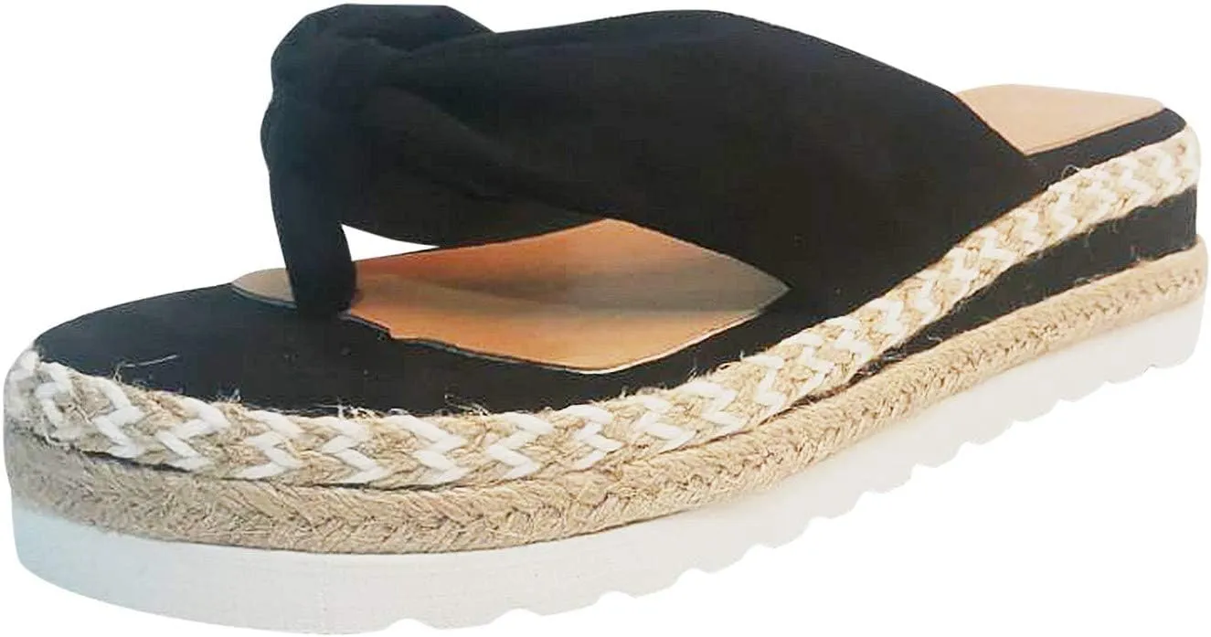 Sandals for Women Flat Summer Slip-on Thong Wedge Espadrilles Platform Slipper Beach Gladiator Sandals