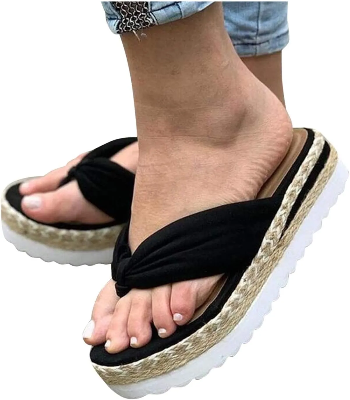 Sandals for Women Flat Summer Slip-on Thong Wedge Espadrilles Platform Slipper Beach Gladiator Sandals