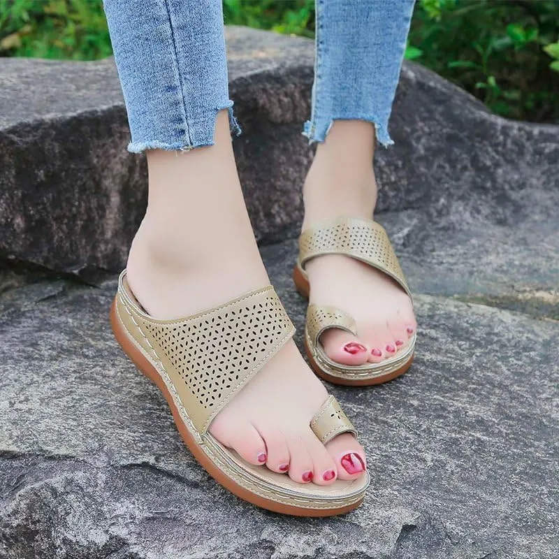 Sandals for Women Ring Toe Wedge Shoes Comfortable Orthopedic Sandals Hollow Flip Flops Womens Dressy Summer Flip Flops Bunion Corrector Slippers Casual Walking Wedges 2025