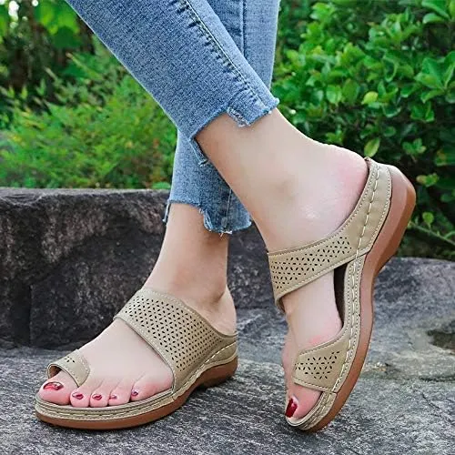 Sandals for Women Ring Toe Wedge Shoes Comfortable Orthopedic Sandals Hollow Flip Flops Womens Dressy Summer Flip Flops Bunion Corrector Slippers Casual Walking Wedges 2025