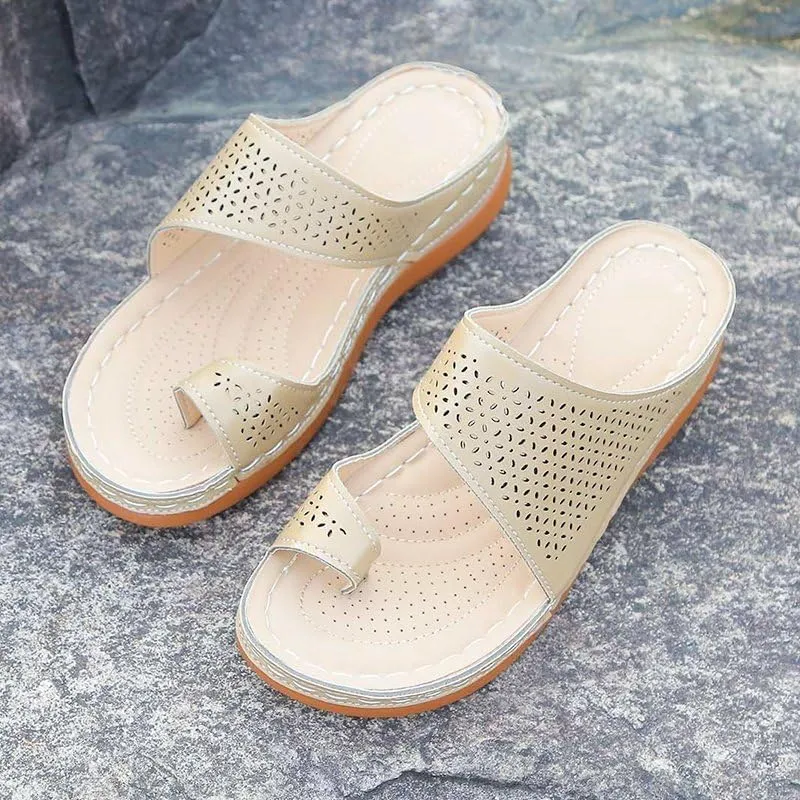 Sandals for Women Ring Toe Wedge Shoes Comfortable Orthopedic Sandals Hollow Flip Flops Womens Dressy Summer Flip Flops Bunion Corrector Slippers Casual Walking Wedges 2025