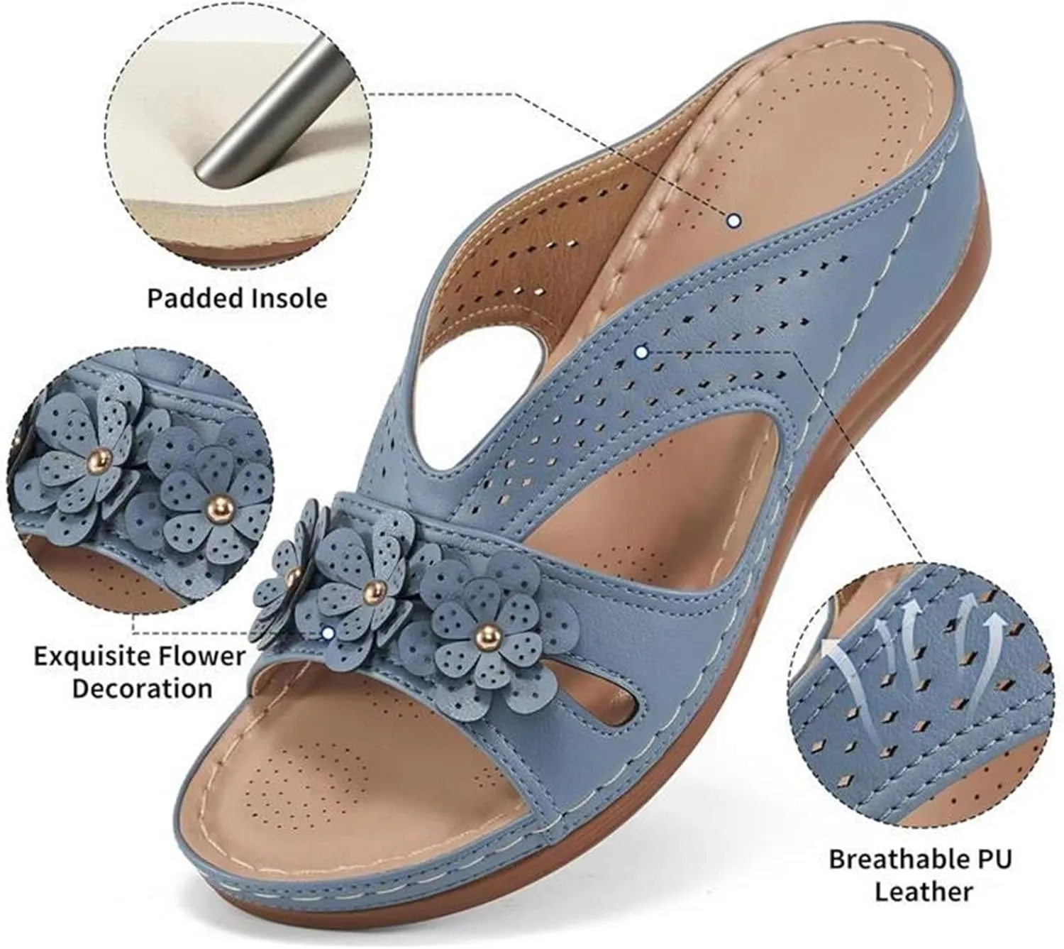 Sandals for Women Wedge Shoes Comfortable Dressy Slip On Lightweight Platform Slides Sandals