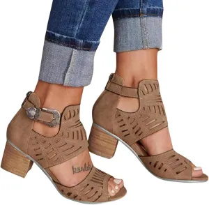 Sandals for Women Wide Width Heels,Ankle Strap Snakeskin Adjustable Buckle Clear Block Chunky High Heel Open Toe Sandal