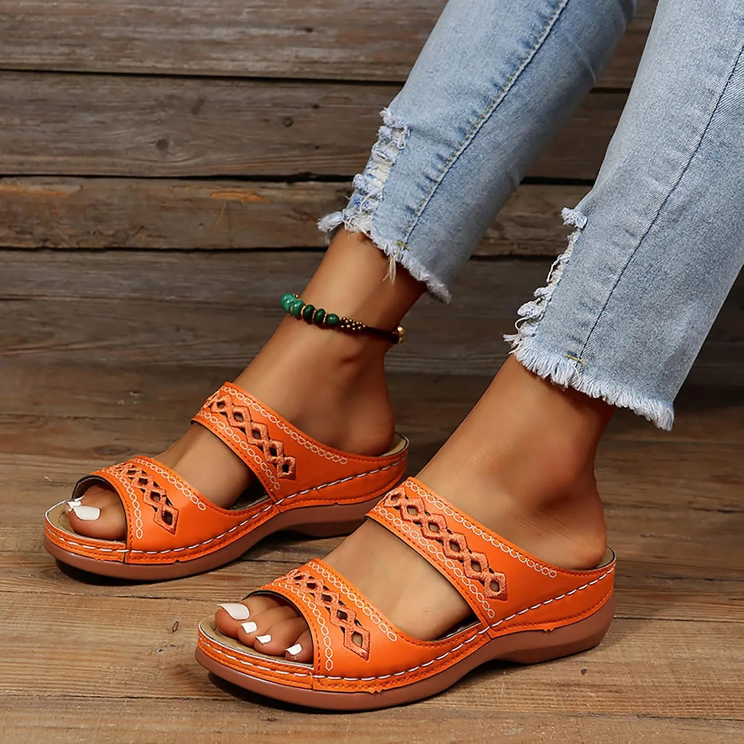 Sandals Women Fashion, Gladiator Sandals for Women Wide Floral Print Light Bottom Comfy Flip Flops Women Shoes