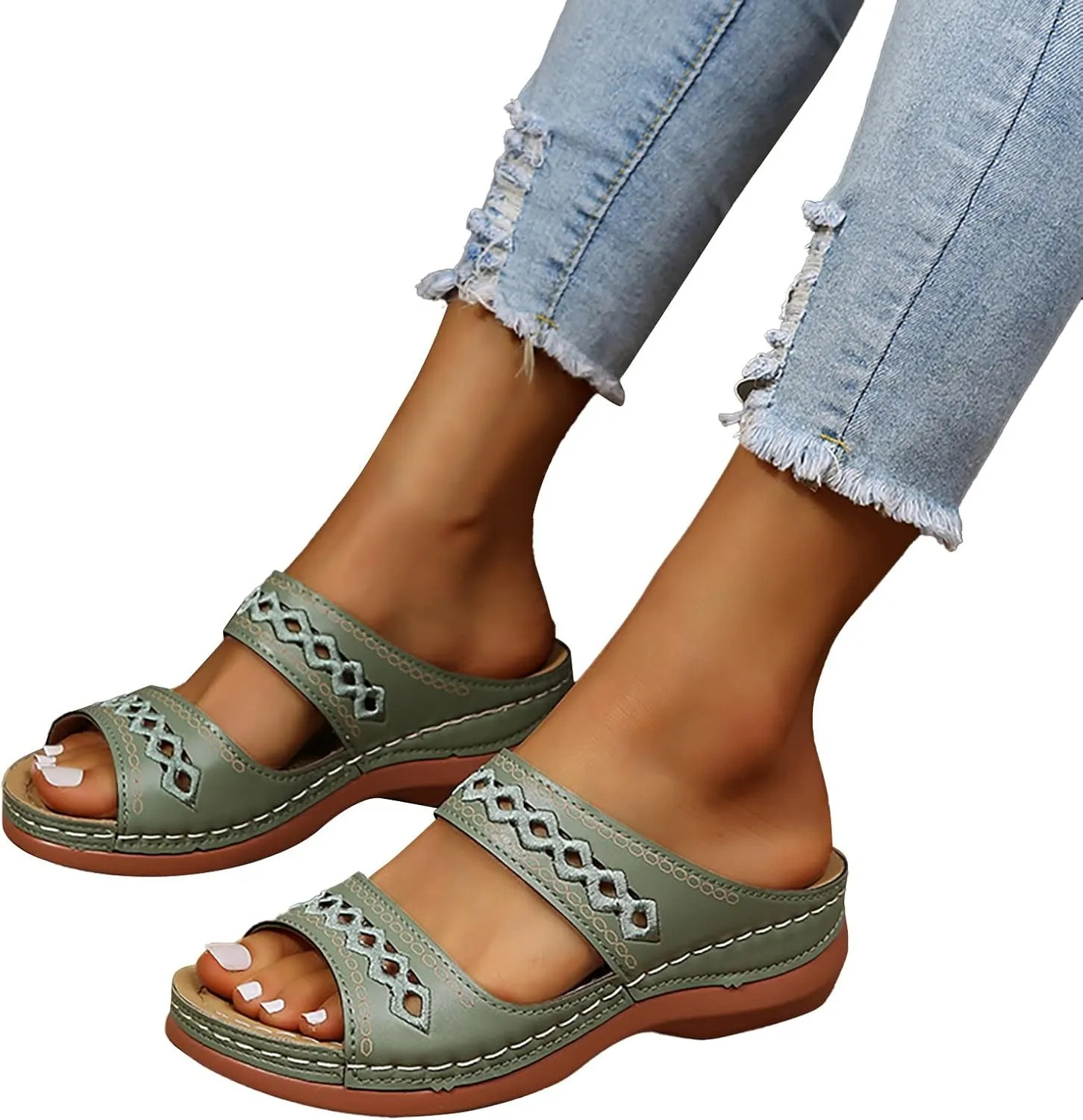 Sandals Women Fashion, Gladiator Sandals for Women Wide Floral Print Light Bottom Comfy Flip Flops Women Shoes