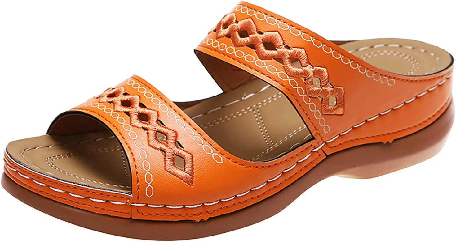 Sandals Women Fashion, Gladiator Sandals for Women Wide Floral Print Light Bottom Comfy Flip Flops Women Shoes