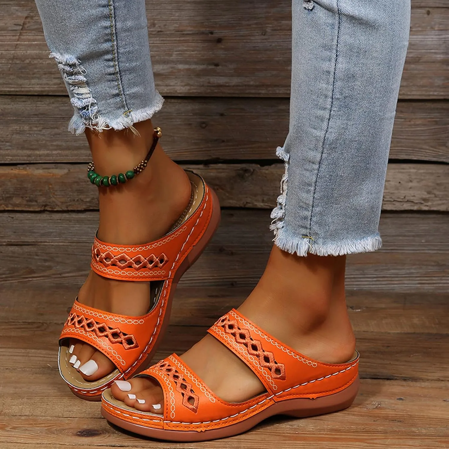 Sandals Women Fashion, Gladiator Sandals for Women Wide Floral Print Light Bottom Comfy Flip Flops Women Shoes