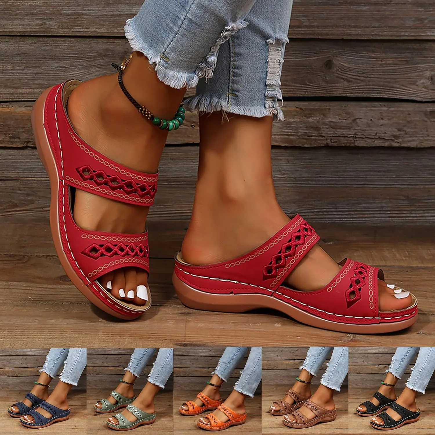 Sandals Women Fashion, Gladiator Sandals for Women Wide Floral Print Light Bottom Comfy Flip Flops Women Shoes