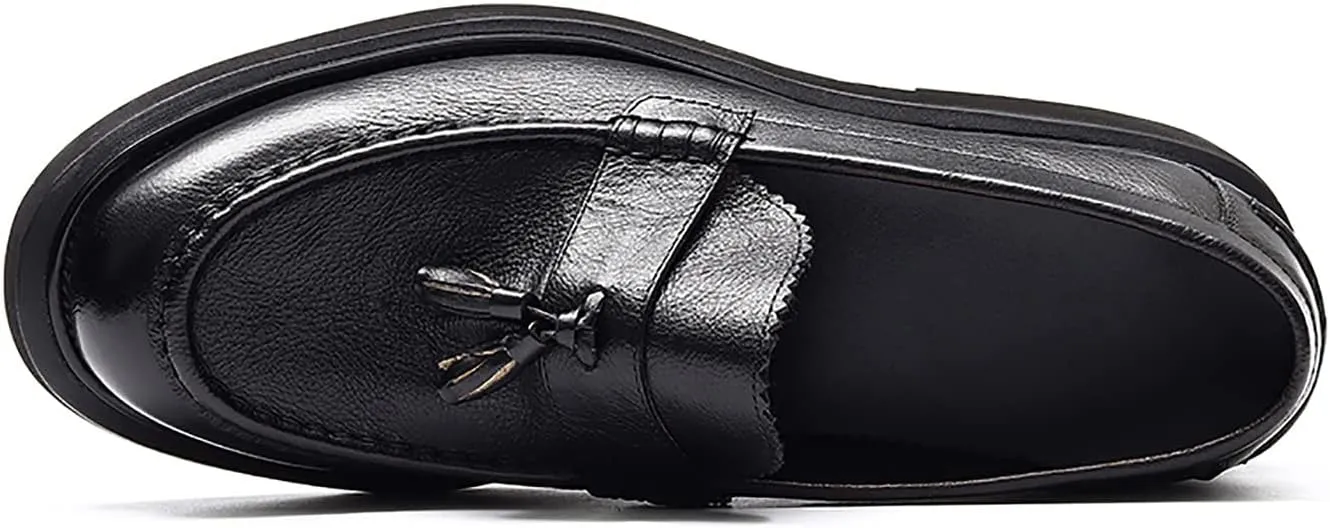 Santimon Men's Loafers Slip-ons Leather Formal Dress Tassel Penny Loafers Fashion Thick Sole Casual Shoes for Men