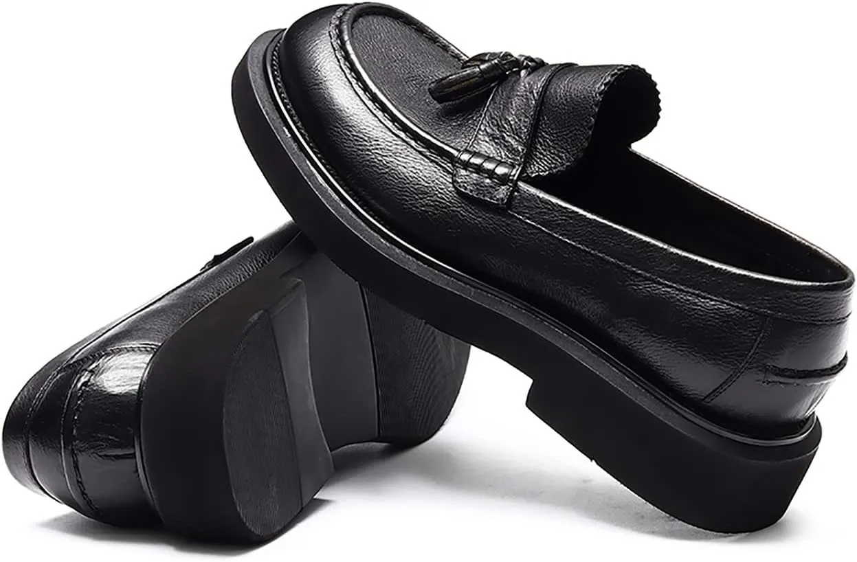 Santimon Men's Loafers Slip-ons Leather Formal Dress Tassel Penny Loafers Fashion Thick Sole Casual Shoes for Men