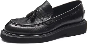 Santimon Men's Loafers Slip-ons Leather Formal Dress Tassel Penny Loafers Fashion Thick Sole Casual Shoes for Men