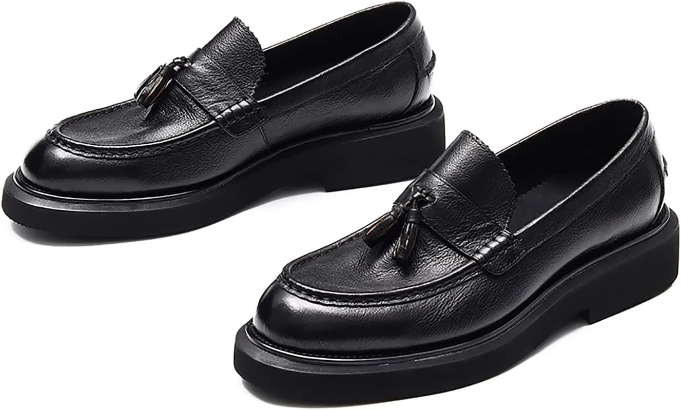 Santimon Men's Loafers Slip-ons Leather Formal Dress Tassel Penny Loafers Fashion Thick Sole Casual Shoes for Men