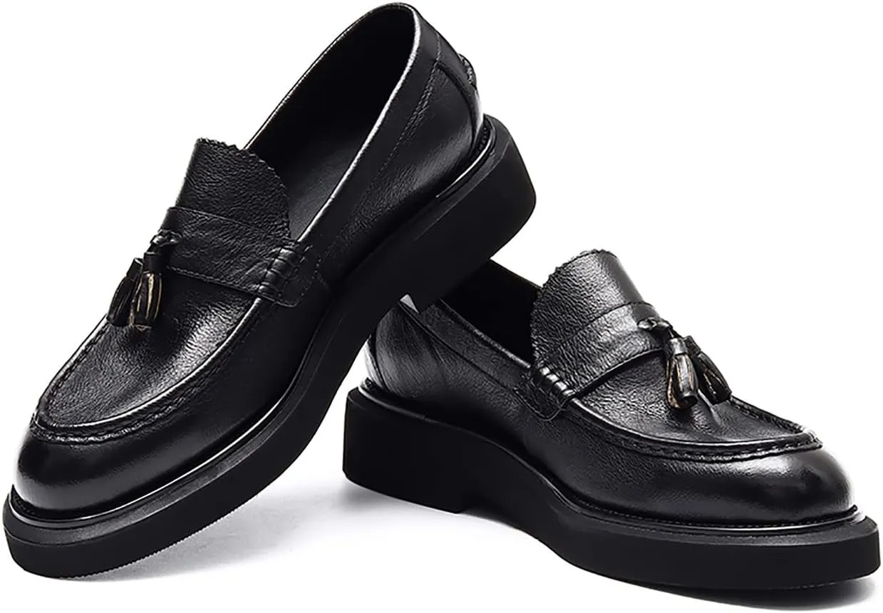 Santimon Men's Loafers Slip-ons Leather Formal Dress Tassel Penny Loafers Fashion Thick Sole Casual Shoes for Men