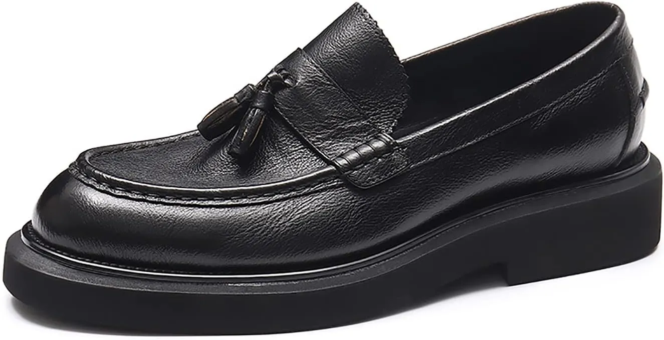 Santimon Men's Loafers Slip-ons Leather Formal Dress Tassel Penny Loafers Fashion Thick Sole Casual Shoes for Men