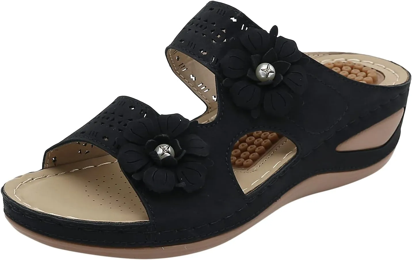 SBGMoSJ Shoes for Bunions and Wide Feet Women Summer Sandals for Women 2024 Black Gold Sandals for Women Dressy Flats Casual Summer Sandals Orthopedic Flip Flops with Heel Zapatos Plataforma De Mujer