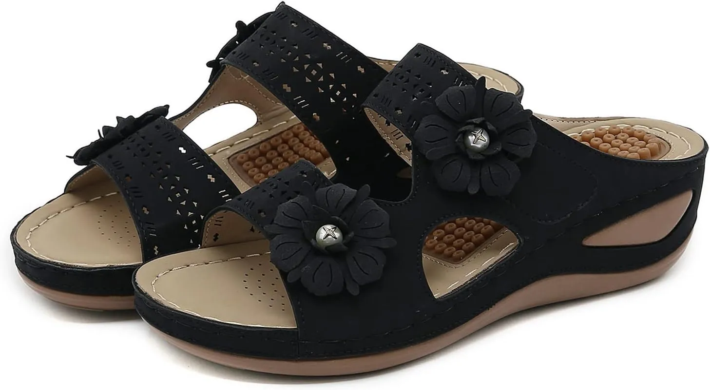 SBGMoSJ Shoes for Bunions and Wide Feet Women Summer Sandals for Women 2024 Black Gold Sandals for Women Dressy Flats Casual Summer Sandals Orthopedic Flip Flops with Heel Zapatos Plataforma De Mujer