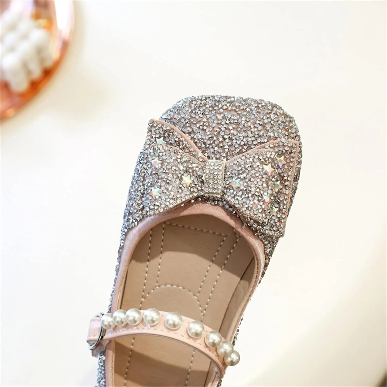 Sequins Sandals For Little Girls Toddler Kids Bow Pearl 𝗟ow Heels Shoes Summer Casual Dress Dance Shoes Glitter Loafers