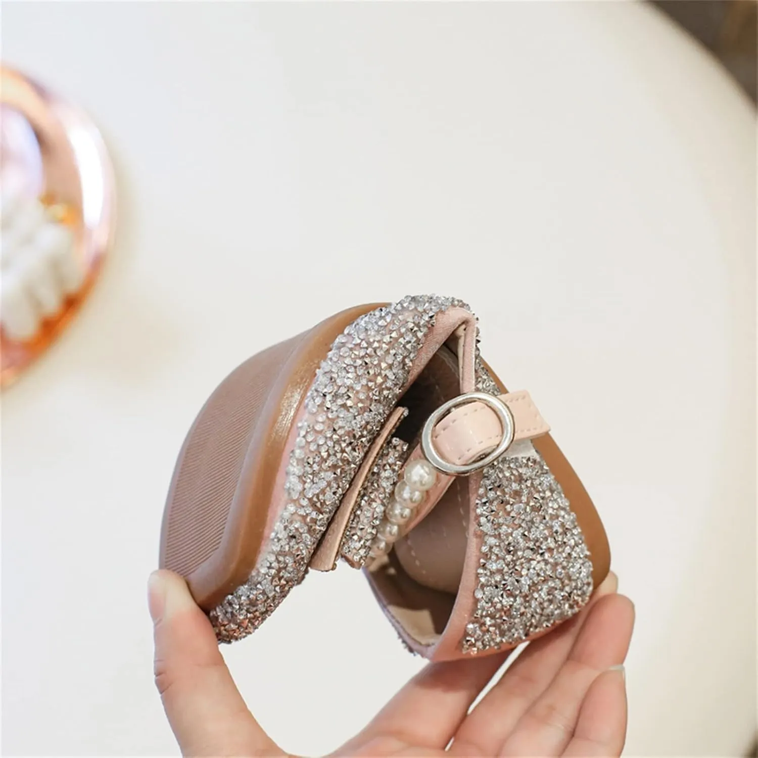 Sequins Sandals For Little Girls Toddler Kids Bow Pearl 𝗟ow Heels Shoes Summer Casual Dress Dance Shoes Glitter Loafers