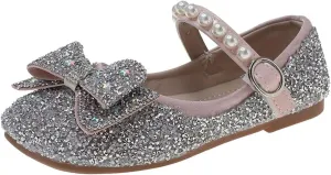 Sequins Sandals For Little Girls Toddler Kids Bow Pearl 𝗟ow Heels Shoes Summer Casual Dress Dance Shoes Glitter Loafers