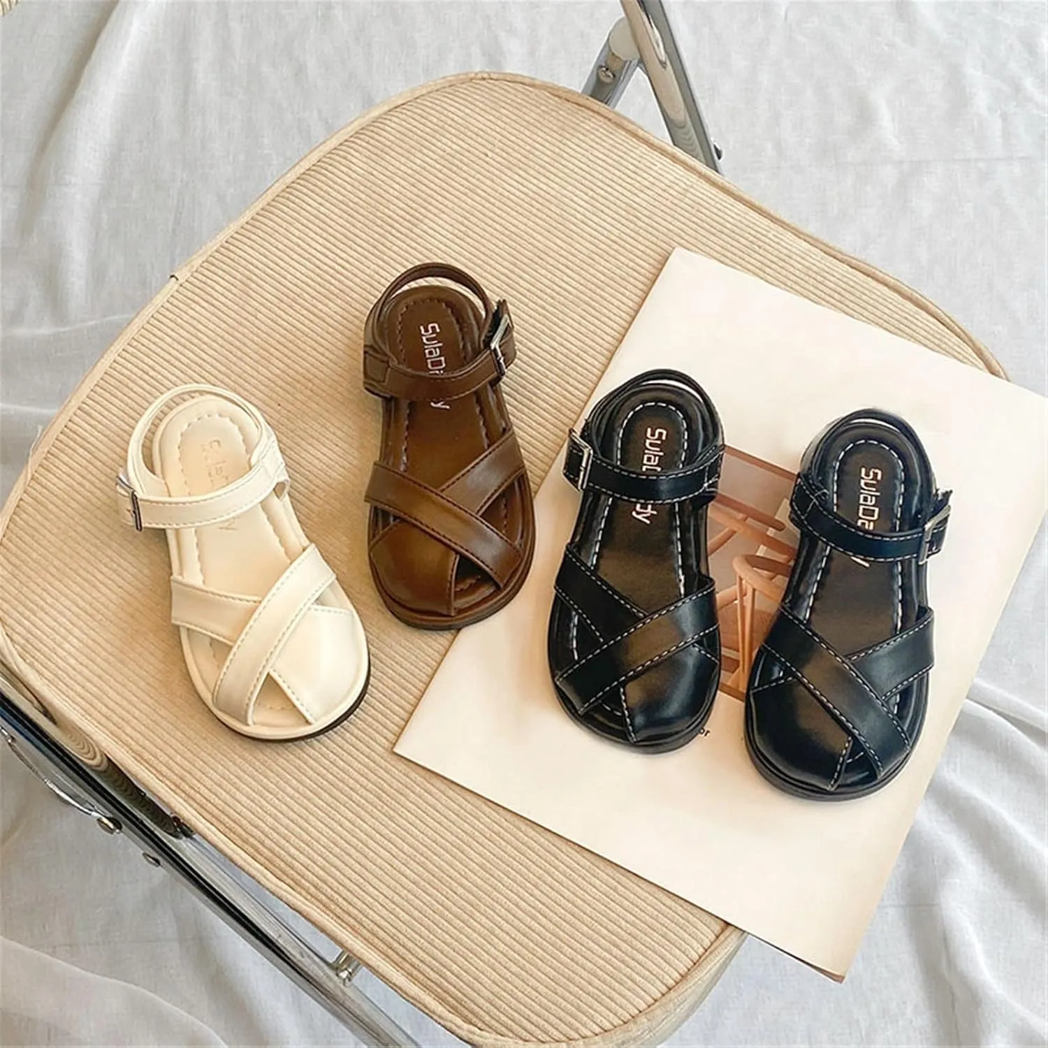 Shoes for Kids Casual Sticky Shoelaces Light Weight Adjustable Straps Summer Little Black Shoes for Toddler Girls