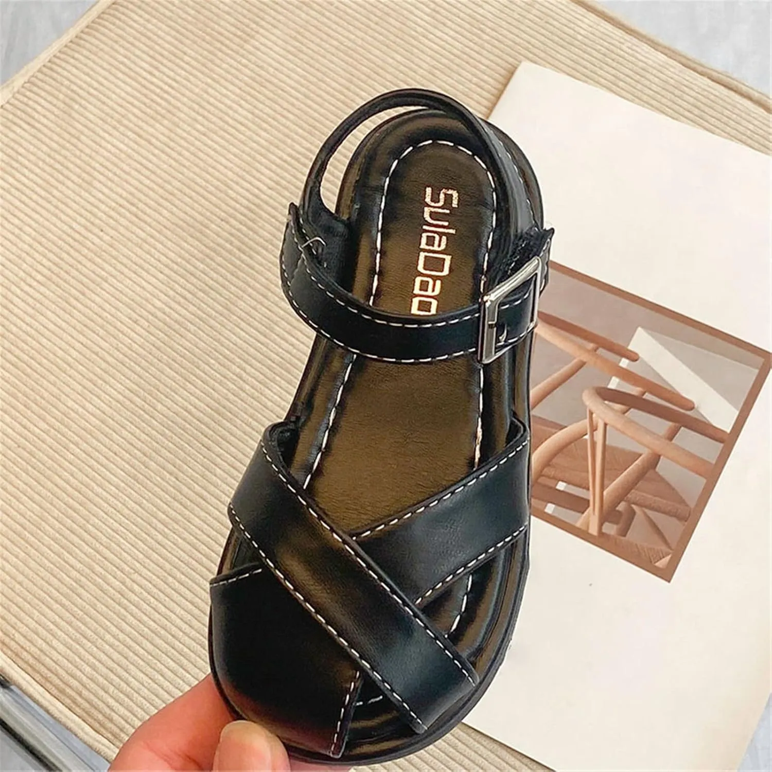 Shoes for Kids Casual Sticky Shoelaces Light Weight Adjustable Straps Summer Little Black Shoes for Toddler Girls