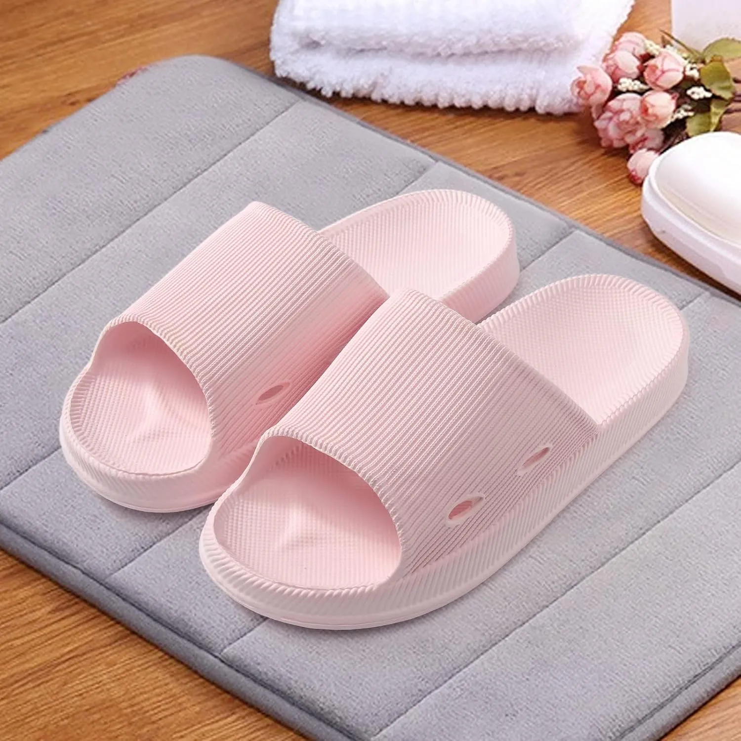Shower Sandals Shower Shoes with Drainage Holes Non Slip Quick Drying Cloud Slides for Women with Arch Support