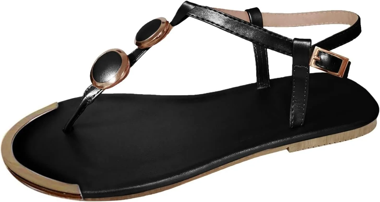 Smoneyful Women's Dressy Thong Sandals Open Toe Flat Beach Retro Gladiator Buckle Ankle Strap Bohemia Glitter Beaded Flip Flop for Summer