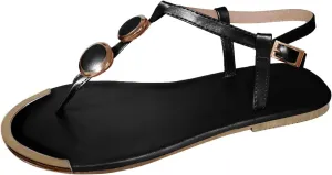 Smoneyful Women's Dressy Thong Sandals Open Toe Flat Beach Retro Gladiator Buckle Ankle Strap Bohemia Glitter Beaded Flip Flop for Summer