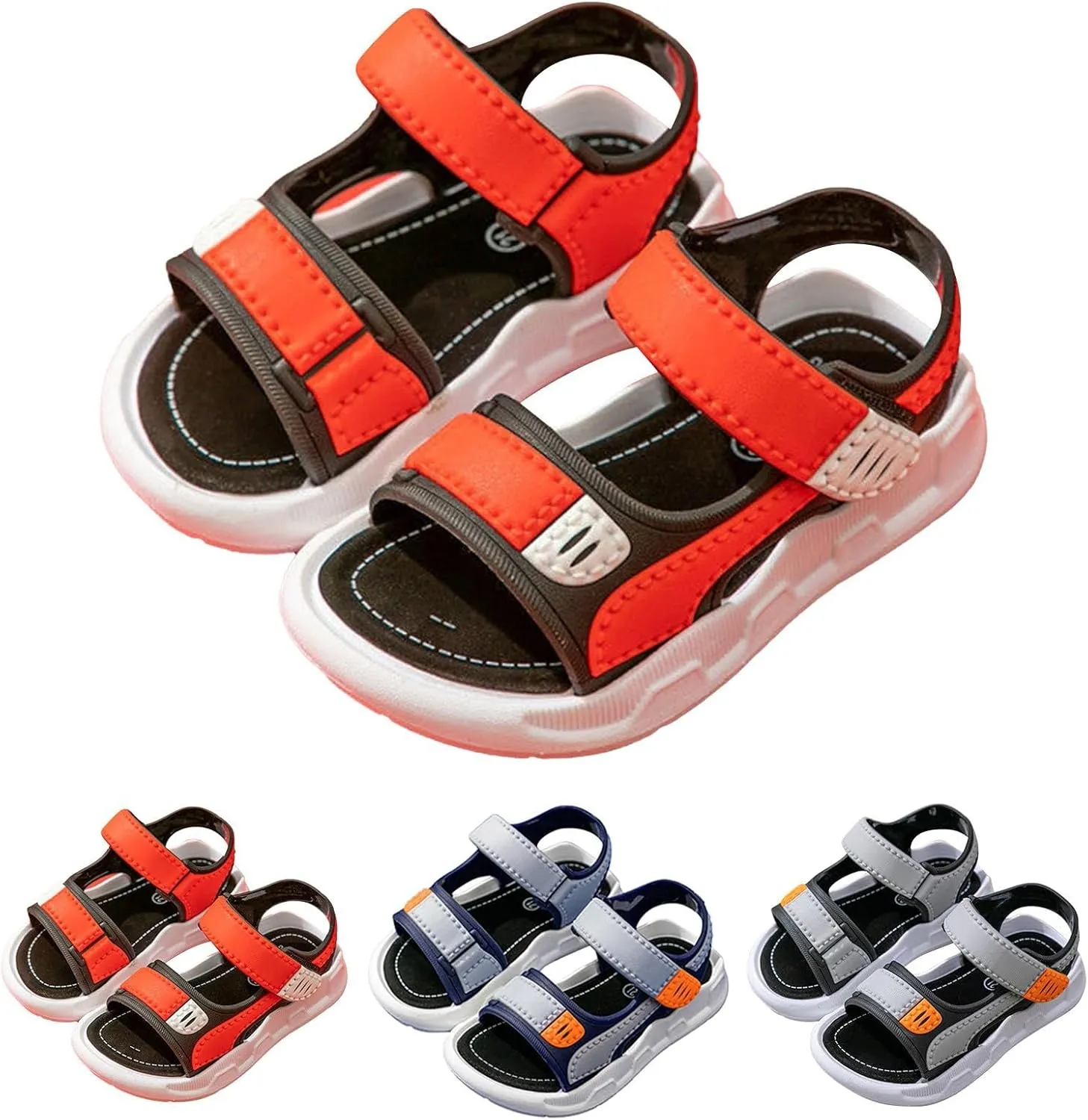 Toddler Boys Girls Light Up Sports Strap Sandals Lightweight Hook Loop Breathable Non Slip Summer Walking Shoes