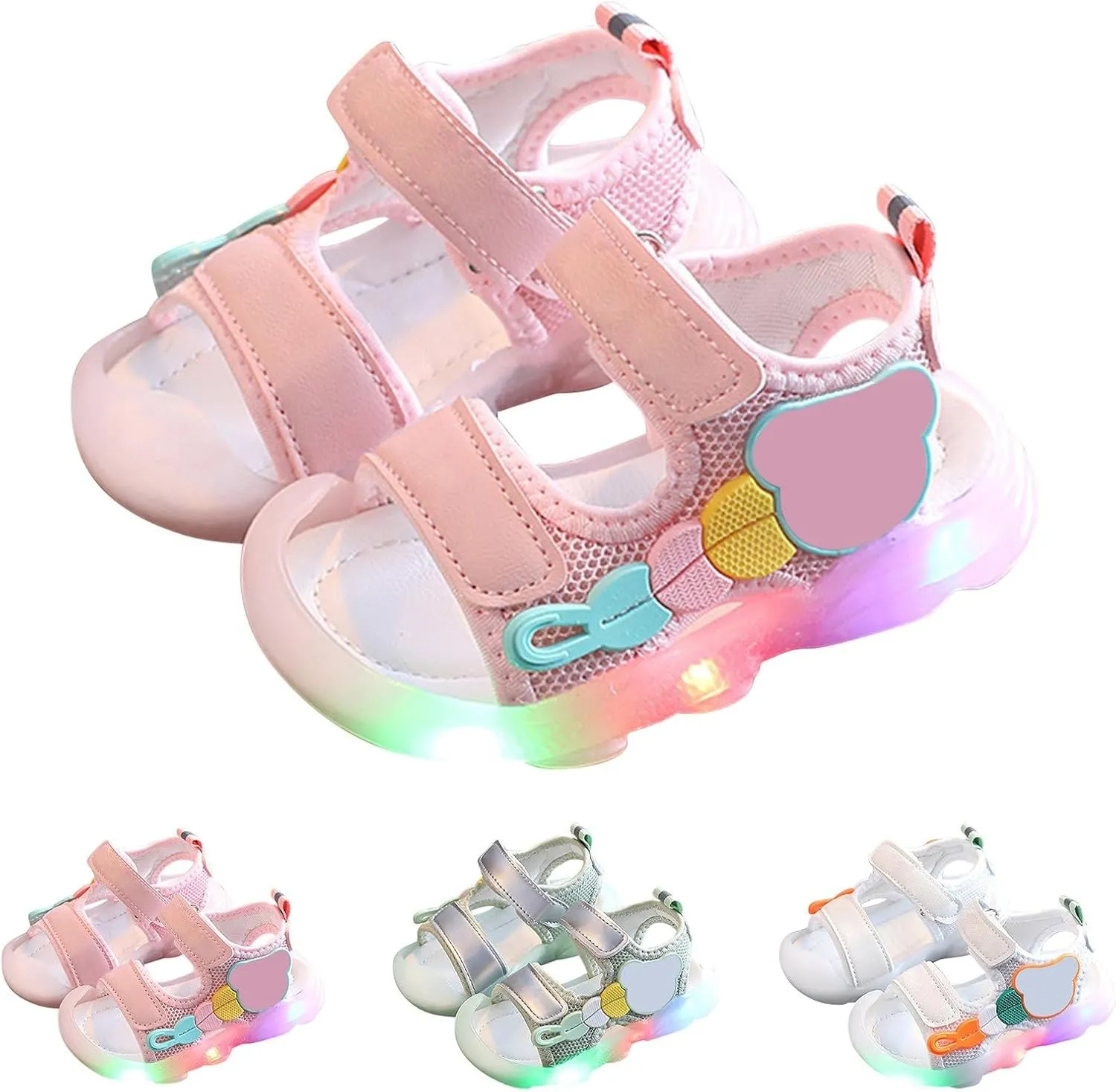 Toddler Girls Boys Light Up Sandals, Lightweight Non Slip Adjustable Strap Open Toe Beach Water Shoes for Kids