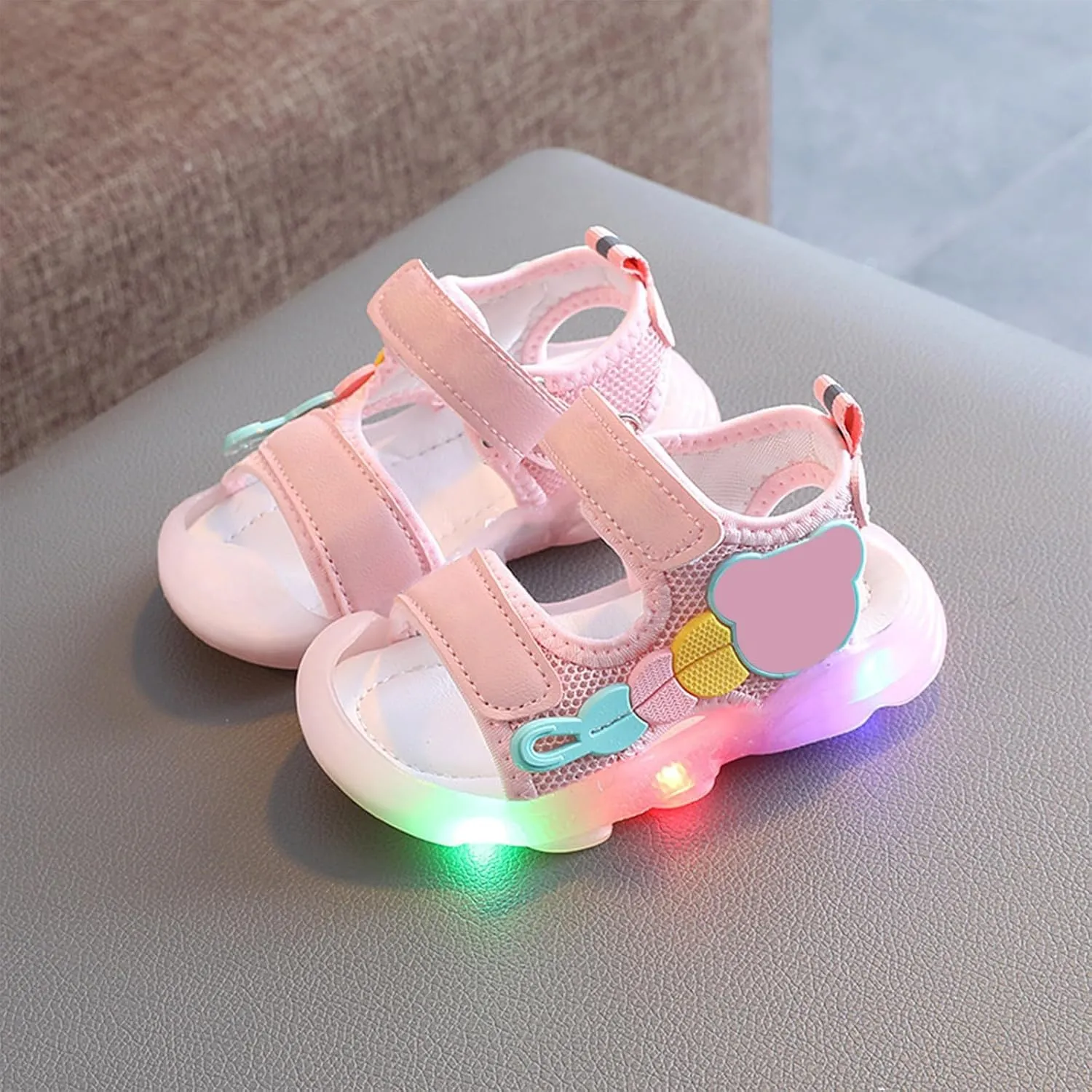 Toddler Girls Boys Light Up Sandals, Lightweight Non Slip Adjustable Strap Open Toe Beach Water Shoes for Kids