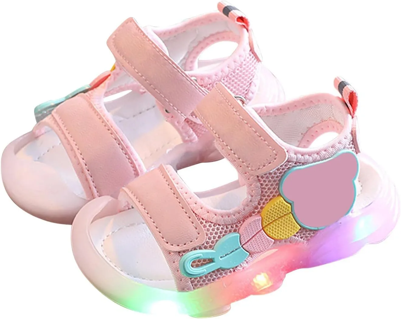 Toddler Girls Boys Light Up Sandals, Lightweight Non Slip Adjustable Strap Open Toe Beach Water Shoes for Kids