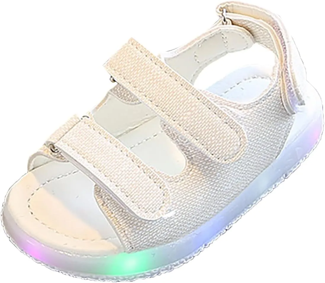 Toddler Girls LED Light Up Sandals Slip On Non Slip Adjustable Strap Open Toe Beach Water Shoes Kids Sport Walking