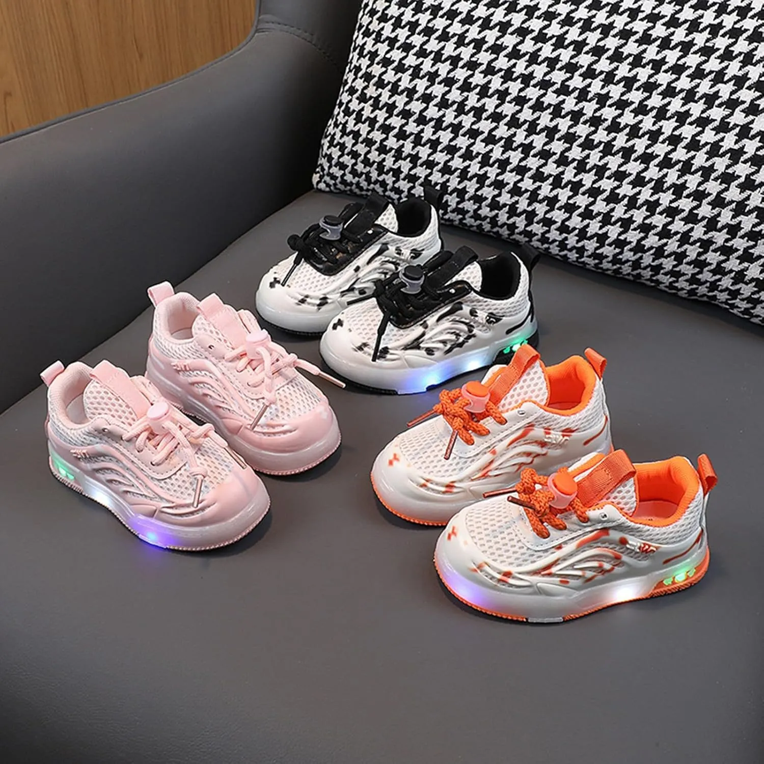 Toddler Infant Light Up Flash LED Light Breathable Sneakers Baby Kids Luminous Sports Mesh Athletic Running Shoes