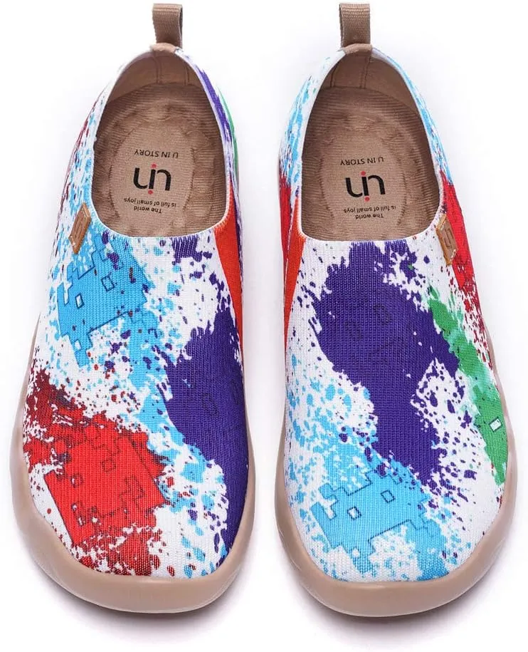 UIN Men's Loafers Lightweight Knitted Sneakers Walking Casual Slip Ons Funny Style Art Painted Travel Shoes Colorful Universe (9.5)