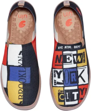 UIN Men's Loafers Lightweight Knitted Sneakers Walking Casual Slip Ons Funny Style Art Painted Travel Shoes Modern NYC (8.5)