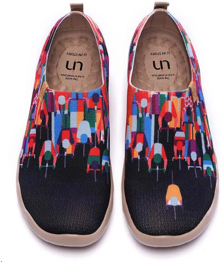 UIN Men's Loafers Lightweight Knitted Sneakers Walking Casual Slip Ons Funny Style Art Painted Travel Shoes Ride The Tide (6.5)