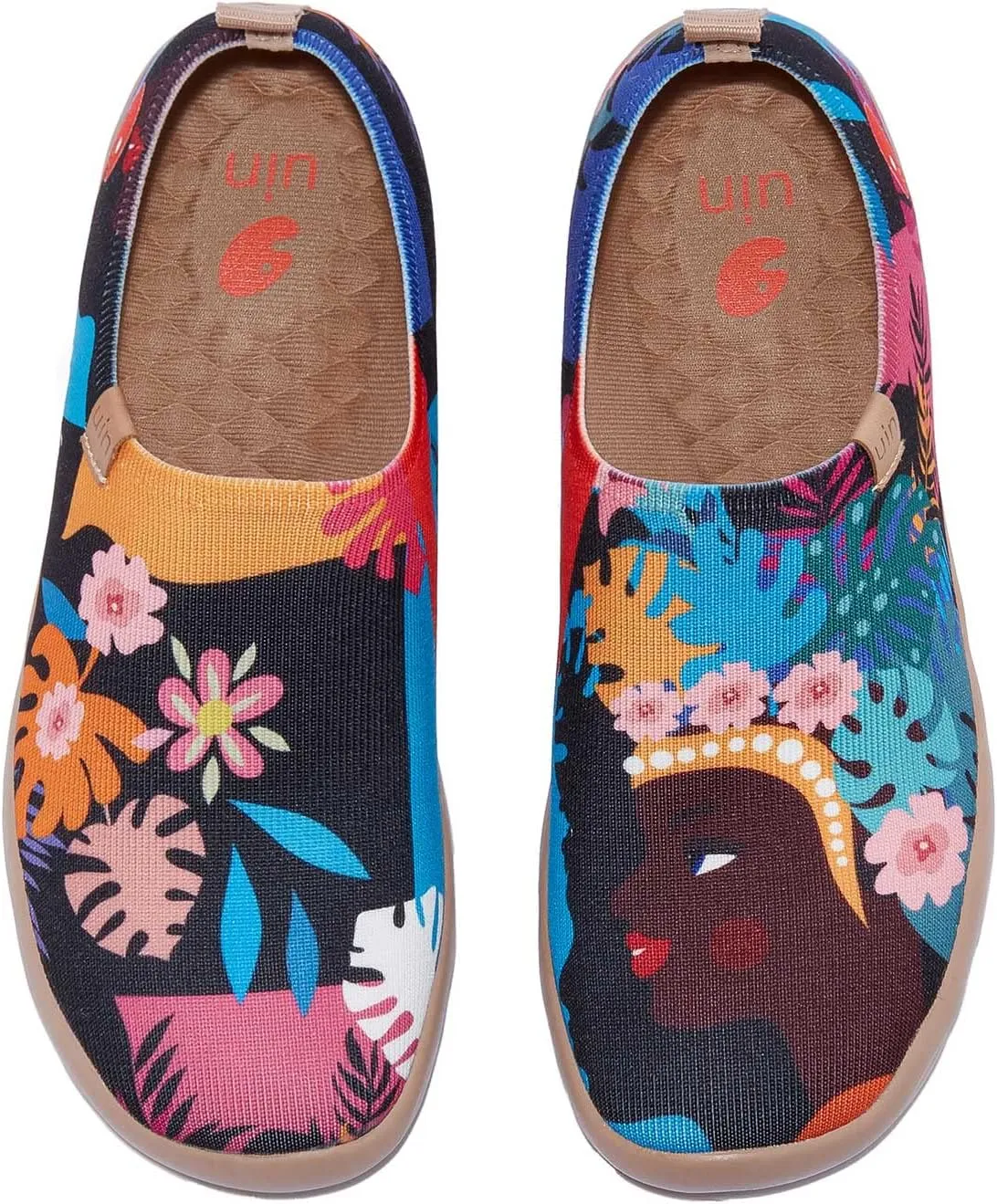 UIN Women's Slip Ons Lightweight Sneaker Walking Casual Knit Loafers Comfortable Art Painted Travel Shoes Toledo Lady Flower (7)