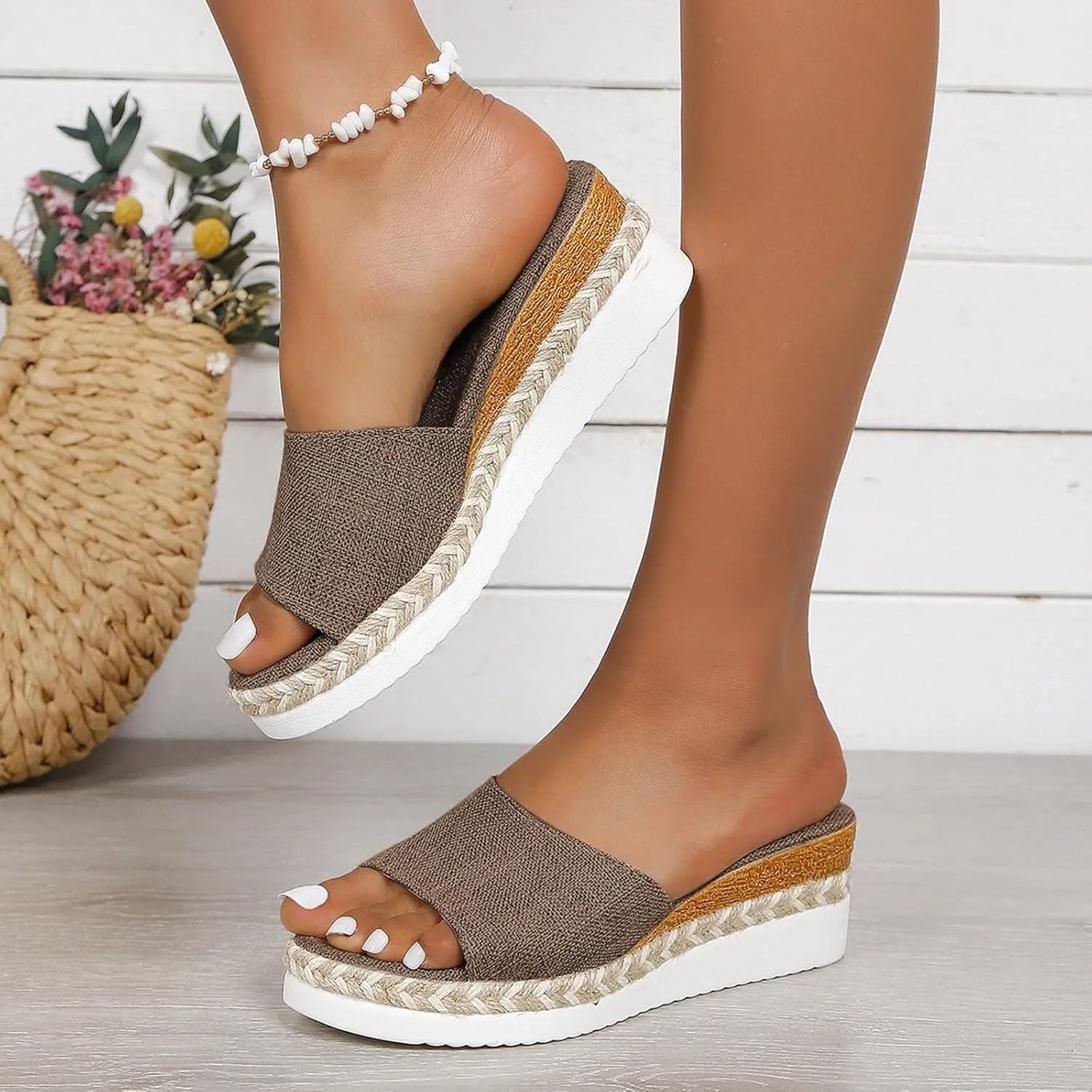 Wedge Sandals for Women 2024 Ladies Fashion Solid Color Breathable Mesh Comfortable Flat Bottom Casual Shoes