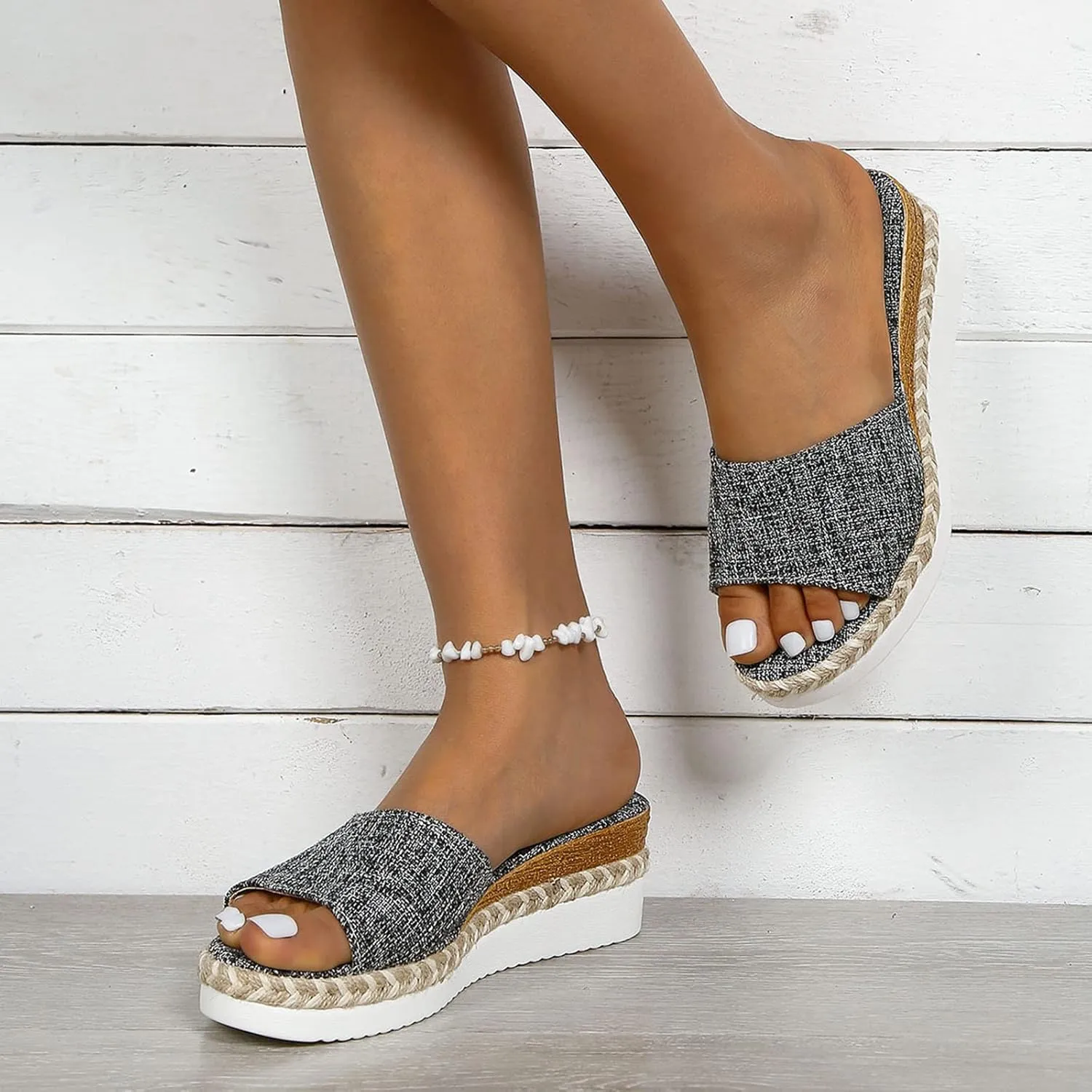 Wedge Sandals for Women 2024 Ladies Fashion Solid Color Breathable Mesh Comfortable Flat Bottom Casual Shoes