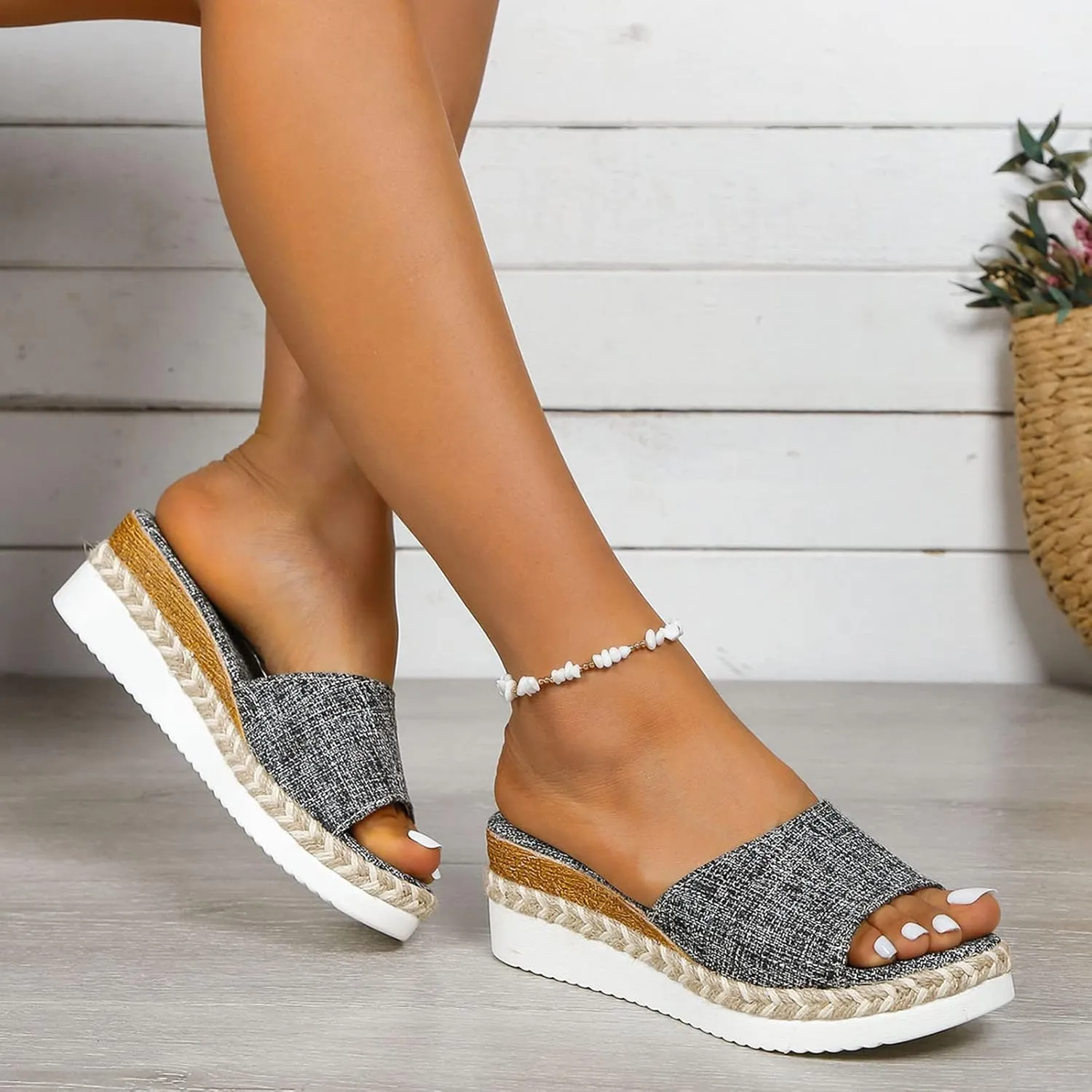 Wedge Sandals for Women 2024 Ladies Fashion Solid Color Breathable Mesh Comfortable Flat Bottom Casual Shoes