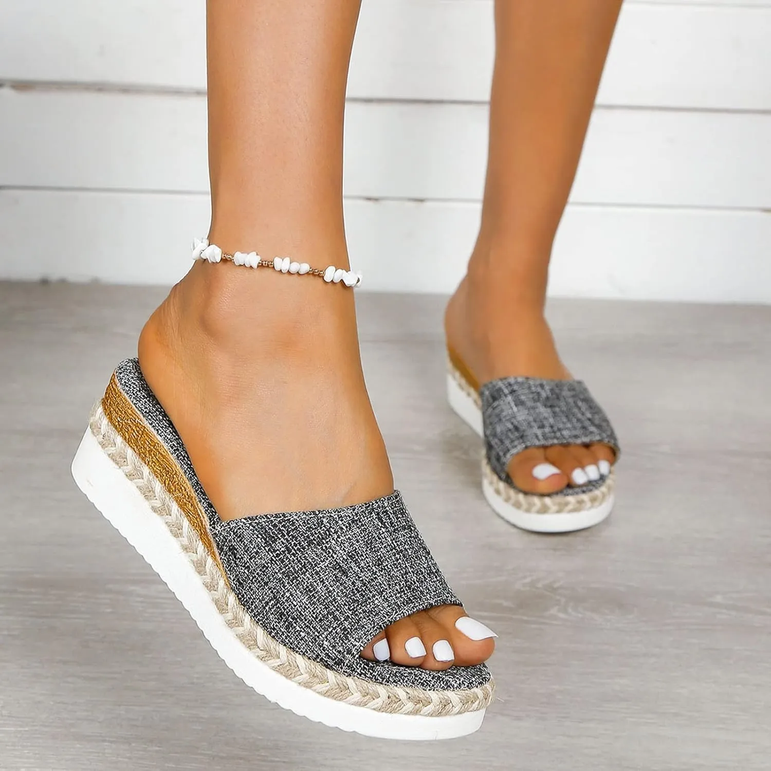 Wedge Sandals for Women 2024 Ladies Fashion Solid Color Breathable Mesh Comfortable Flat Bottom Casual Shoes