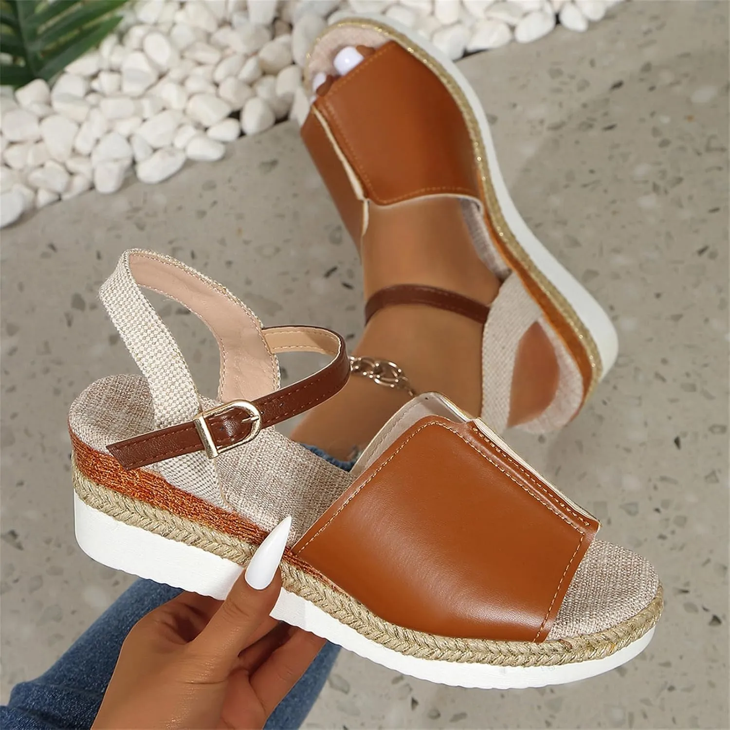 Wedge Sandals Women Summer Comfortable Open Toe Dressy Platform Sandal Shoes Low Heel Walking, Arch Support Casual Slip on Summer Low-Heeled Wedges Black Cushioned Lightweight Slippers