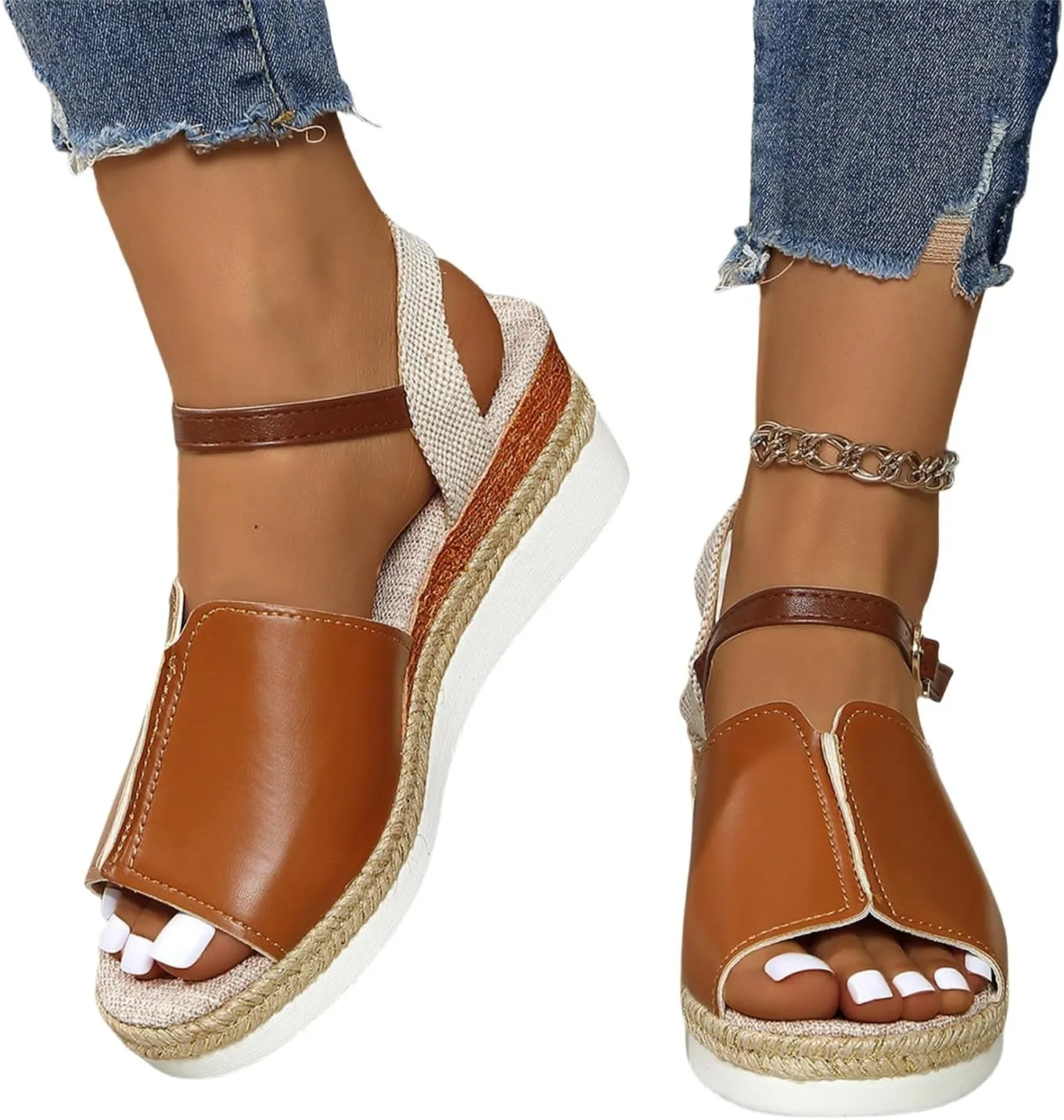 Wedge Sandals Women Summer Comfortable Open Toe Dressy Platform Sandal Shoes Low Heel Walking, Arch Support Casual Slip on Summer Low-Heeled Wedges Black Cushioned Lightweight Slippers