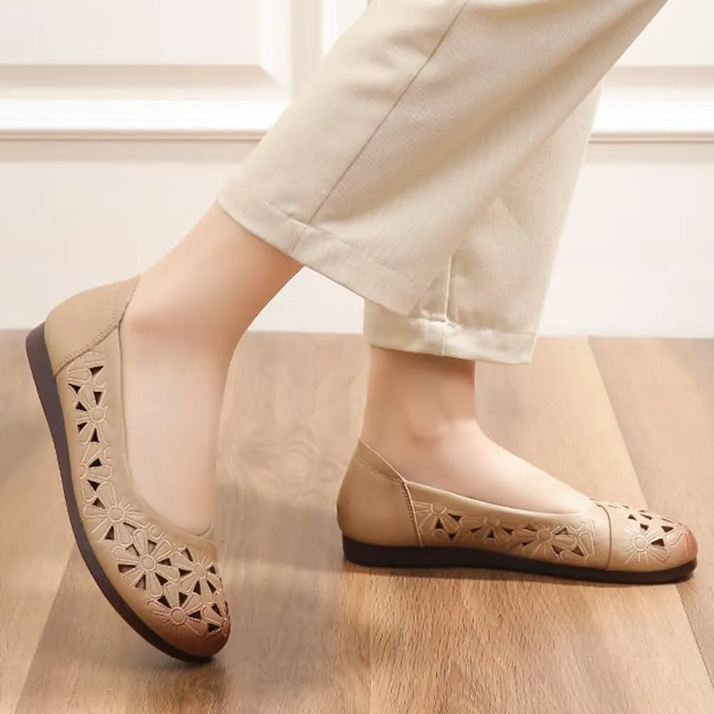 WENJIAZHIZHI Women's Comfortable Loafers Casual Square Toe Moccasins Hollow Breathable Driving Flats Soft Walking Shoes Women Slip On